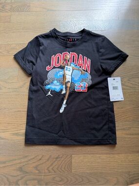 NWT Nike Boys Jordan Black Tee with Red and Blue Graphic size 6